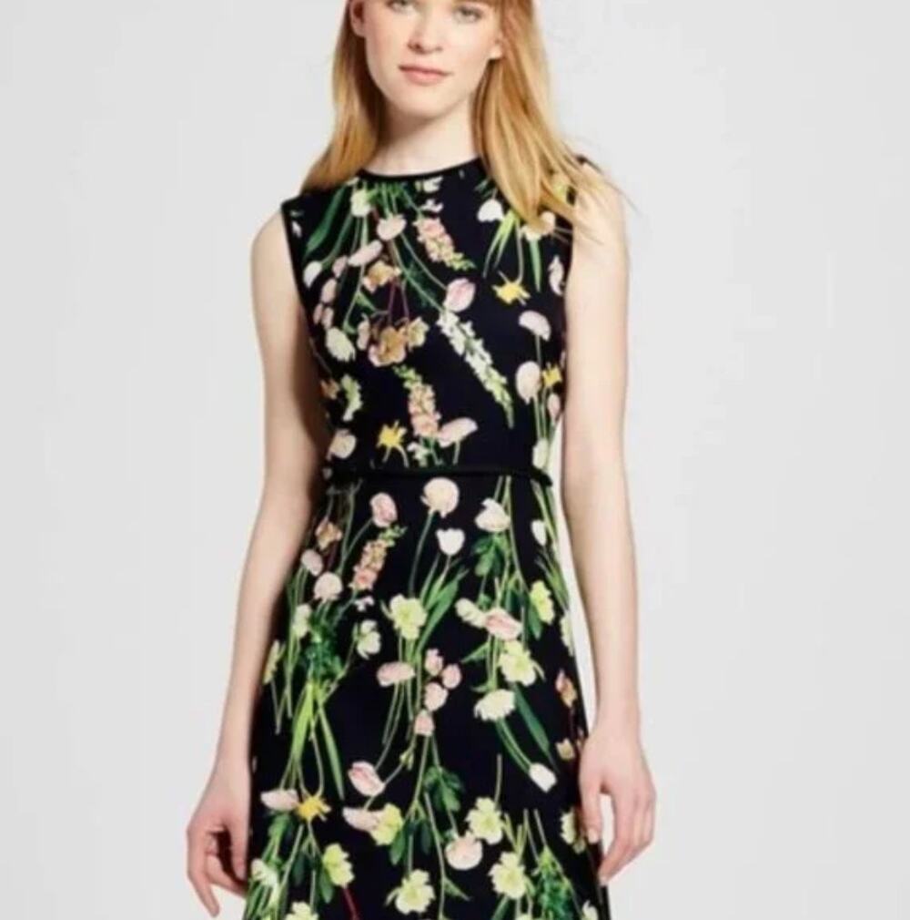 Victoria Beckham Target Dress Womens XS English Satin Floral Black Pink